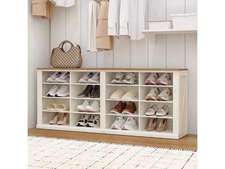Banc à Chaussures Banc avec Espace de Rangement Étagère à Chaussures avec Siège 16 Compartiments Rétro Marron-Blanc
