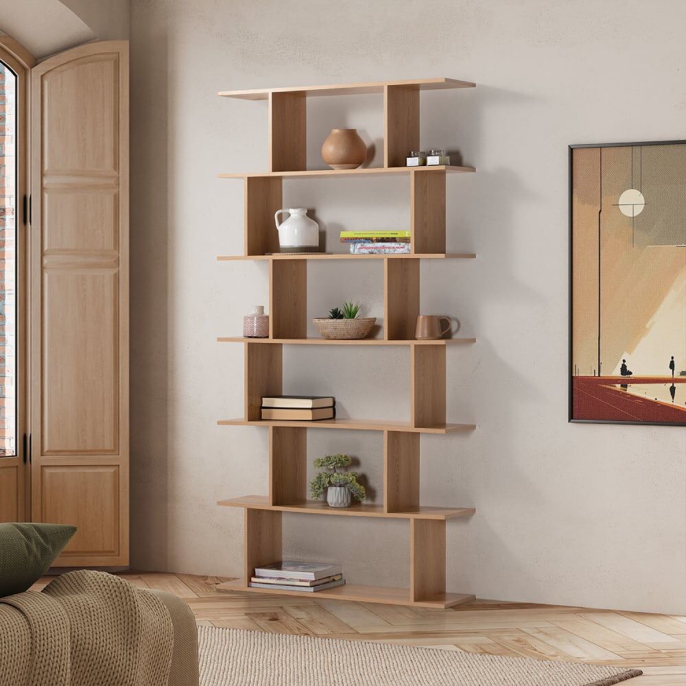 HOMN Etagère avec 6 trous effet Chêne Marron 98x191x25cm