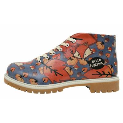 Schnürboots DOGO "Shortcut Boots Hedge-Hug Damen Stiefeletten, Shortcut Boots", Damen, Gr. 38, Normalschaft, blau (blau, orange), Lederimitat, Schuhe Schnürboots, Handgefertigt