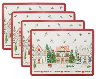 "Lenox Spice Village Christmas Cork Placemats, Set of 4 - 12""W x 16""L"