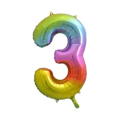 XL Folienballon Zahl 3 bunt regenbogen 85 cm