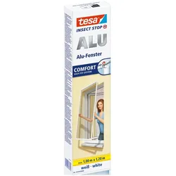 tesa, Fliegengitter, Insektenschutz Alu COMFORT für Fenster, mit Rahmen aus Aluminium, ohne Bohren (100 x 120 cm)