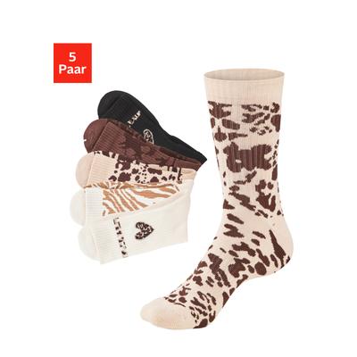 Tennissocken BUFFALO "Damen Fußfrottee Sportsocken; modisch", Damen, Gr. 35-38, 5x gemustert, Baumwollmischung, gemustert, elastisch, Socken Tennissocken, in unterschiedlichen Animal Muster Designs