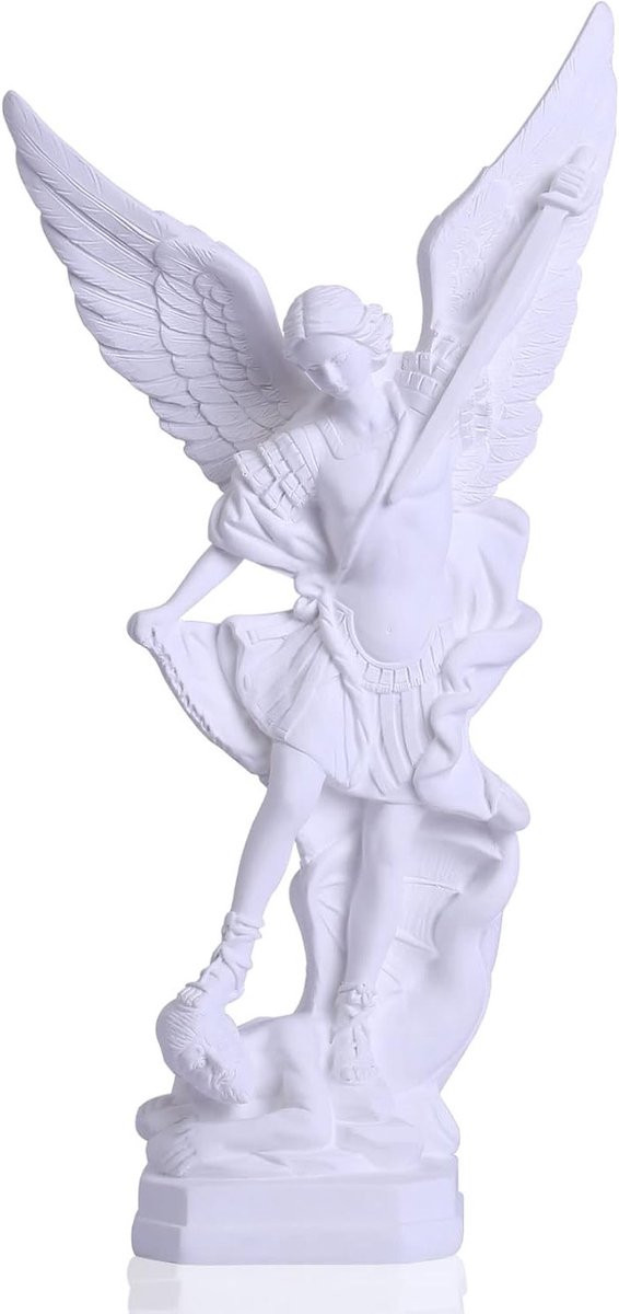Beeld Aartsengel Michaël Overwint Satan - Wit - Kunsthars - Hoogte: 31,5 cm