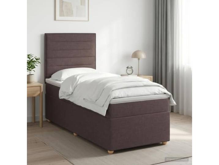 Boxspringbett mit Matratze Dunkelbraun 100 x 200 cm Kopfteil verstellbar 78-88 cm, feste Lattenroste, mittlere Matratze, Topper mit waschbarem Bezug, technisches Holz