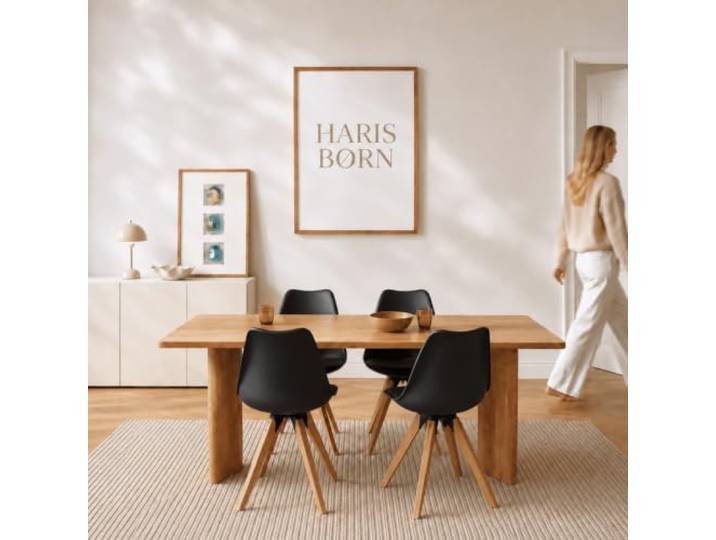 Haris Børn® Esszimmerstühle (4er Set) Schwarz mit Holzbeinen - Schalenstuhl mit Kunstleder - Stühle Esszimmer, Esstisch Stühle & Küchenstühle - Esszimmerstuhl 30 Tage risikofrei testen