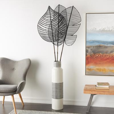 ARCILLA ELEMENTAL Black Bamboo Wood Handmade Tall Palm Leaf Woven Stick Leaf Home Decor Natural Foliage with Varying Shapes (Set of 3)