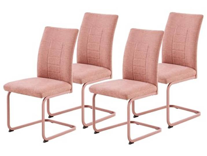 Hela Tische, 4er Set Esszimmerstuhl Augusta, Webstoff Chenille Apricot, XL Sitzbreite, NOSAG Feder Polsterung, Gestell in STOFFFARBE, 140kg belastbar