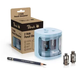 Peach elektrischer universal Anspitzer blau | inkl. Ersatzteile | für alle Bleistifte, Buntstifte, Eyeliner und Wachsmalstifte | Doppelspitzer für Stifte von 6-8 mm und 9-12 mm | PO102