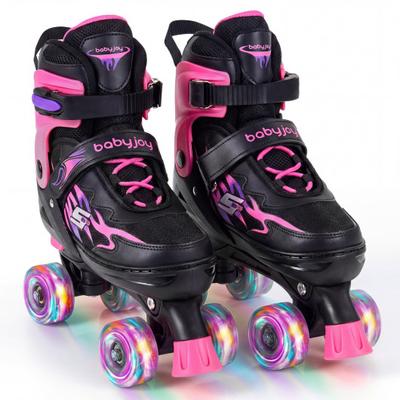 Costway Kids Roller Skates for Girls Boys Teens 4 Sizes Adjustable Quad Skates with Light-up Wheels-Pink