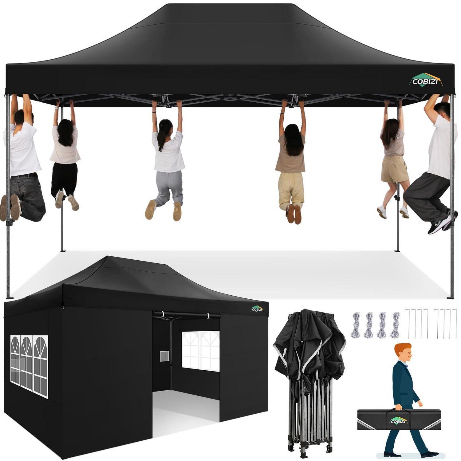 Faltpavillon 3x4,5m wasserdicht UV-Schutz 4 Seitenteile Schwarz höhenverstellbar stabil