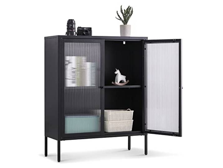 Coemo Highboard Tokio Beistellschrank fürs Wohnzimmer, Schwarz Kommode für Bücher und Deko, LxBxH ca. 90x35x110 cm, Highboard der Serie Tokio aus Glas und Metall