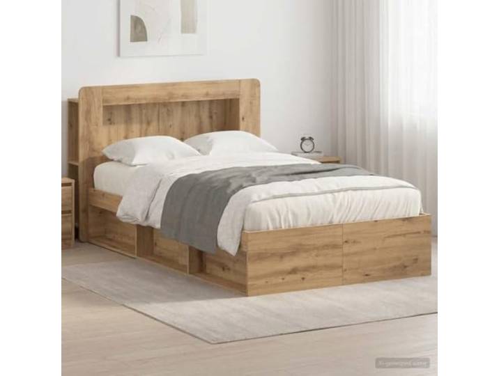 KTHLBRH Bettgestell mit Stauraum, Eiche, handgefertigt, 120 x 190 cm Technisches Holz, integrierte Schubladen, feste Latten, einfache Montage, Verwendung im Innenbereich
