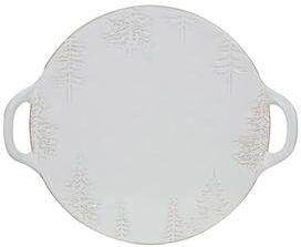 Storied Home Debossed Stoneware Tray/Platter with Trees and Handles