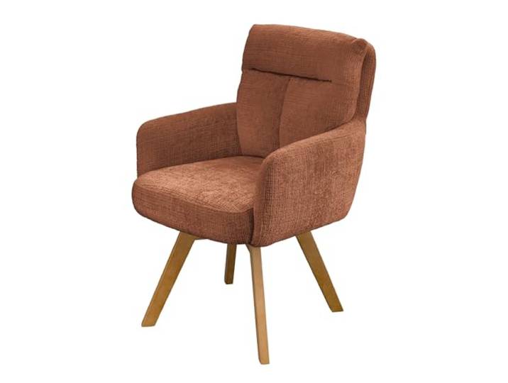 Stuhl BIG GEORGE - 94cm - braun natur - Chenille-Stoff Holz-Beine drehbar Federkern-Komfort, Armlehne, stabil, bequeme Polsterung, hoher Komfort