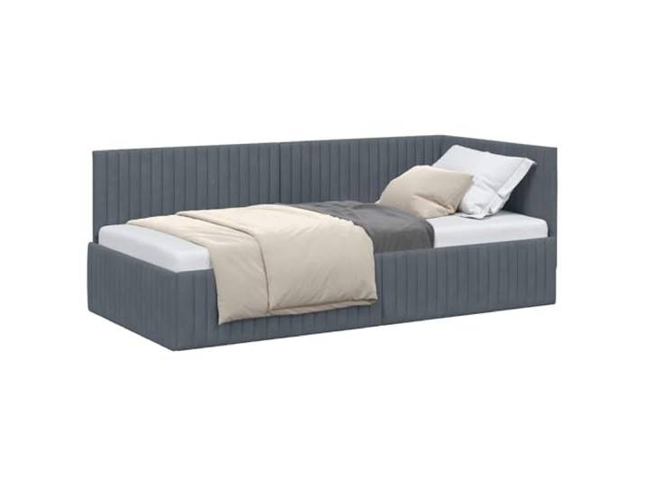 PUGYNBK Eckbettgestell Dunkelgrau, 90 x 190 cm Platzsparendes L-Design, verstellbares Kopfteil, atmungsaktiver Stoff, Verwendung als Sofa