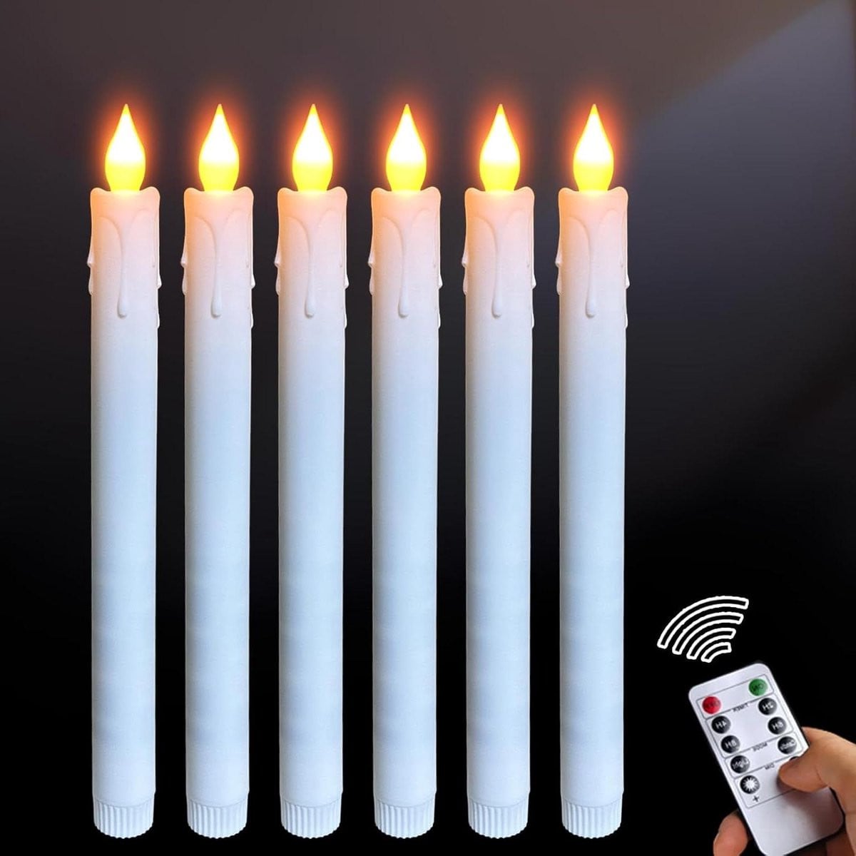 Set van 6 LED Staafkaarsen van Bijenwas met Afstandsbediening