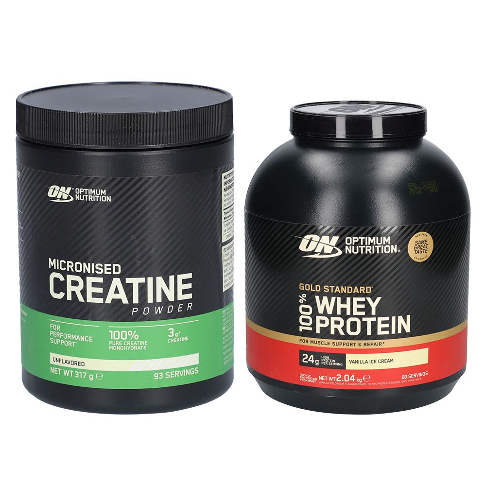 1x Optimum Nutrition Micronised Creatine & 100% Whey Gold Standard Va 2040+317 g Pulver