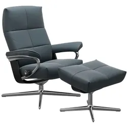 Stressless Sessel mit Hocker David Cross Leder Blau Batick Atlantic Blue S (Small)