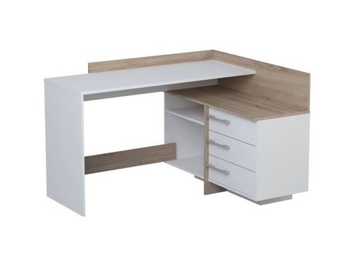 Eckschreibtisch mit 3 Schubladen – Eiche und Weiß – 128,5 x 105,7 x 83,2 cm – THALES