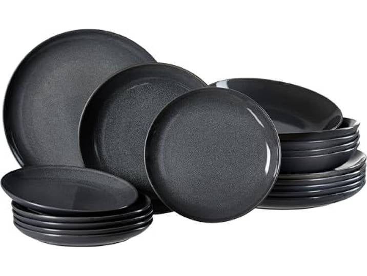 Ritzenhoff & Breker Toledo Teller-Set 18-teilig, Kombiservice mit Farbverläufen, Je 6x Speise- / Suppen- und Dessertteller, Skandinavisches Design mit Reaktivglasur, Steinzeug, Dunkelgrau
