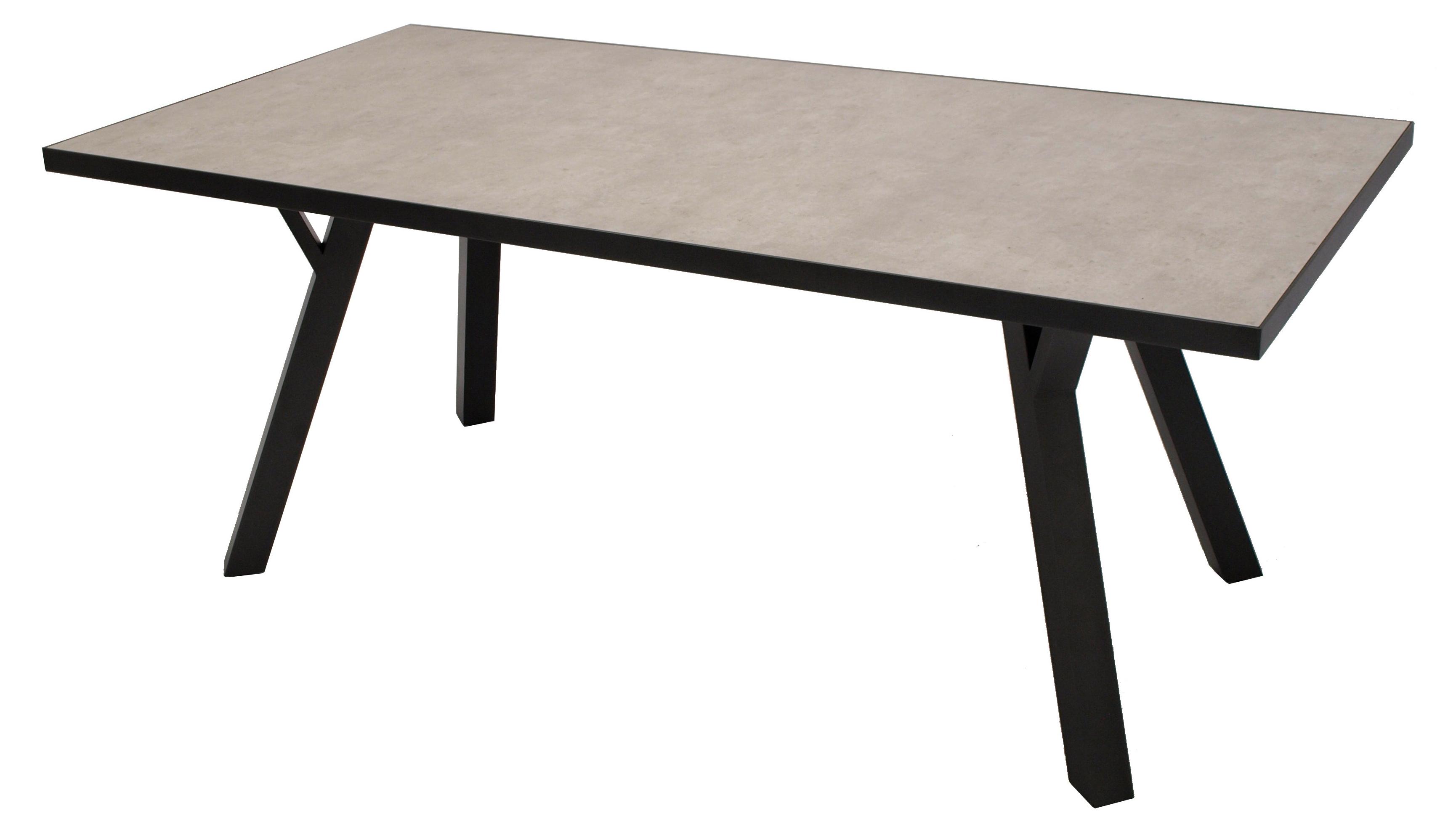 Tisch rechteckig 180x90 cm Aluminium Dunkelgrau Tischplatte Glas Keramikoptik
