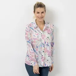 VIA MILANO Bluse, 1/1-Arm Blusenkragen Allover Druck figurumspielend