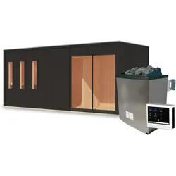 Karibu Design Saunahaus Monterey Blackline - 73 mm schwarz Ohne Terrasse 11 kW Ofen inkl. Steuergerät