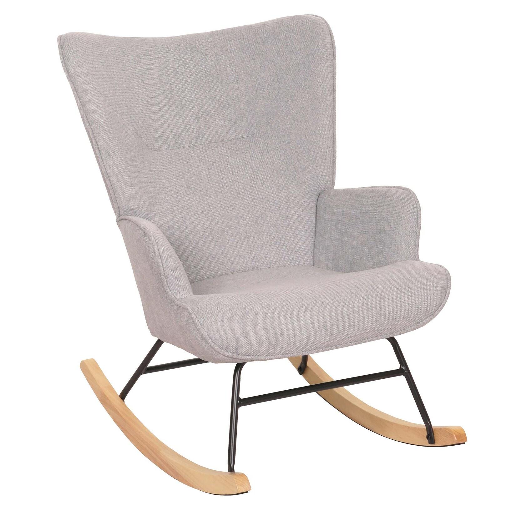 Schaukelstuhl MCW-N14, Schwingstuhl Relaxsessel Fernsehsessel, Massiv-Holz Metall Stoff/Textil 320g/m² ~ hellgrau