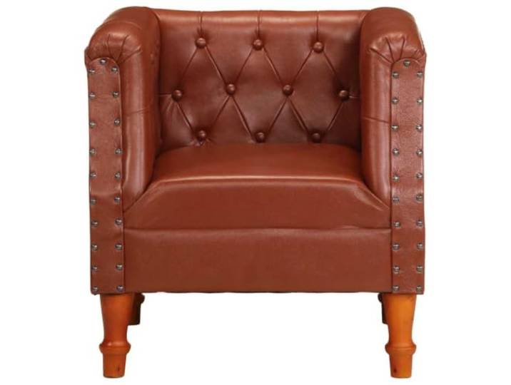 NLQMSU Sessel, Braun, echtes Leder, Mangoholz Ziegenleder, Massivholz, Industrienieten, gebogene Armlehnen, dicke Polsterung, 110 kg pro Sitz