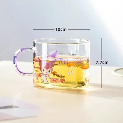 Uplifted Finds Sanrio Collaboration Transparent Glass Mug 10cm Cute Breakfast Oatmeal Cup With Colored Handle kuromi