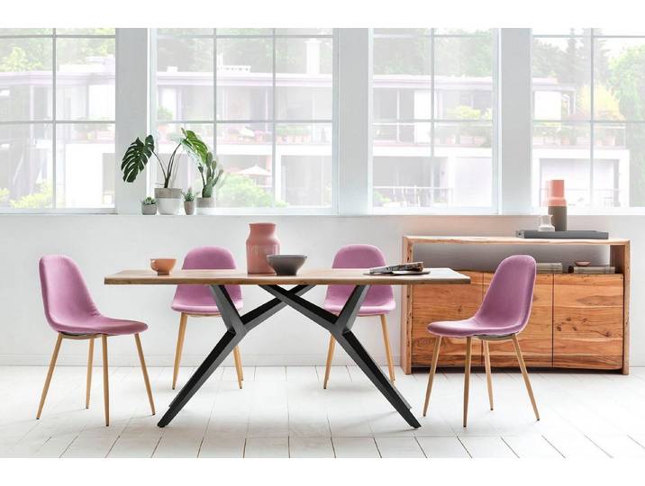 SIT Esstisch Aarau Wildeiche geölt mit Metallgestell Industrial, Wildeiche mit durchgehenden Lamellen und Factory-Gestell