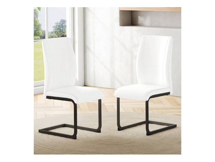 JUFU Esszimmerstuhl mit Freischwinger-Gestell, ergonomischer Wohnzimmerstuhl aus PU (2 St), Moderner Designstuhl für Zuhause & Arbeitsbereich
