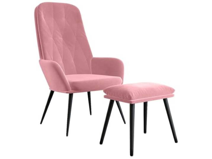 Relaxsessel mit Hocker Rosa Samt Metallgestell,dekorative Linien und Punkte auf der Rückseite,Montageanleitung in der Verpackung