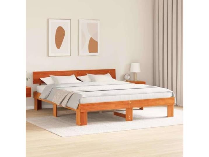 KTHLBRH Bettgestell Kiefer massiv 180 x 200 cm braun gewachst Minimalistisches modernes Design, robuste Konstruktion, stabile Basis für ruhigen Schlaf