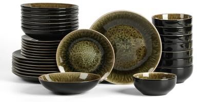 Stone Lain Riley Stoneware Dinnerware Set with Pasta Bowls and Reactive Glaze