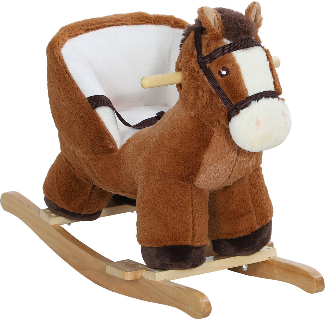 Harriet Bee Panos Kids Rocking Horse Plush Ride on Horse for Ages 18-36 Months Brown Brown 45cm H X 33cm W X 68cm L