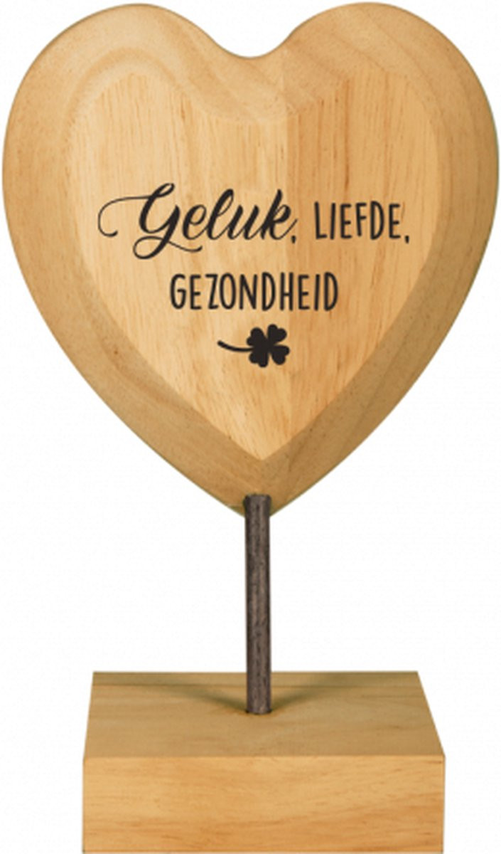 Houten hartjes met de teksten Geluk, liefde en gezondheid