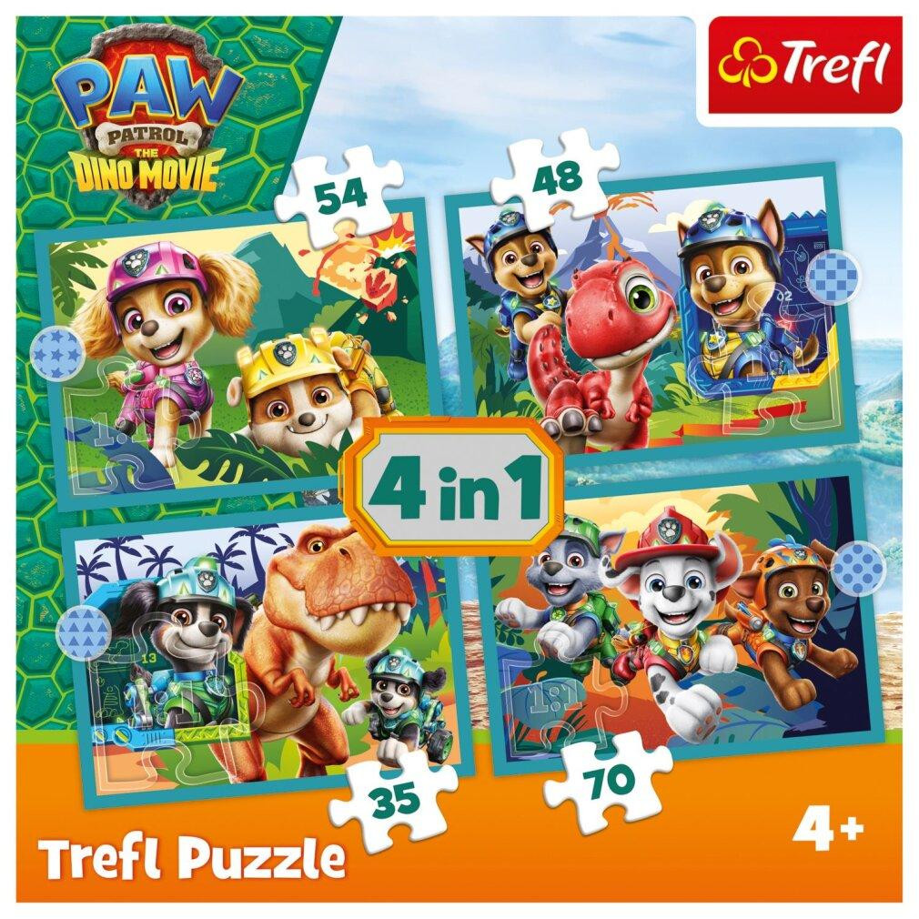 TREFL 4in1 Puzzel Verhalen van Dinosaur Island en PAW Patrol De Dinosaurus Film 2026