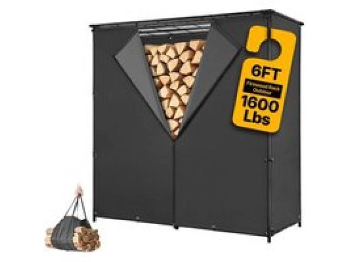 VEVOR Kaminholzregal 3/8 Cord Brennholzregal mit Abdeckung 1855x715x1850 mm, für Kamin, Terrasse & Balkon, Rahmen aus Kohlenstoffstahl Pulverbeschichtet, Tragfähigkeit 730 kg, Kapazität 1962 L Schwarz