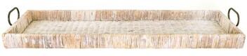 Storied Home Decorative Rattan Tray with Metal Handles