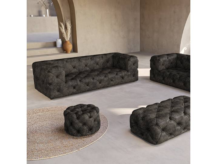 Polsterhocker 60 x 60cm Schwarz Microfaser Goda: Anthrazit