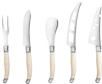 French Home Laguiole 5-Piece Artisan Cheese Knife Set with Ivory-Colored Handles