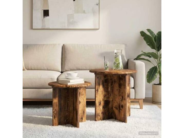 Set mit 2 Beistelltischen, Raucheiche, Ingenieurholz Einziehtische, minimalistisches Design, Holzwerkzeug, für Wohnzimmer und Schlafzimmer, einfache Montage, einfache Wartung