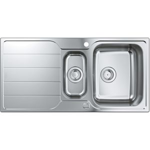 GROHE Spülbecken K500 31572SD1, Doppelbecken, Edelstahl, Auflagespüle aus Edelstahl, mit Abtropffläche, 100 x 50 cm