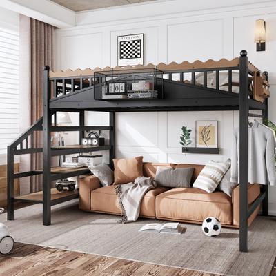 GREATPLANINC Heavy-Duty Loft Bed with Storage Stairs Shelves Bookshelf Guardrails