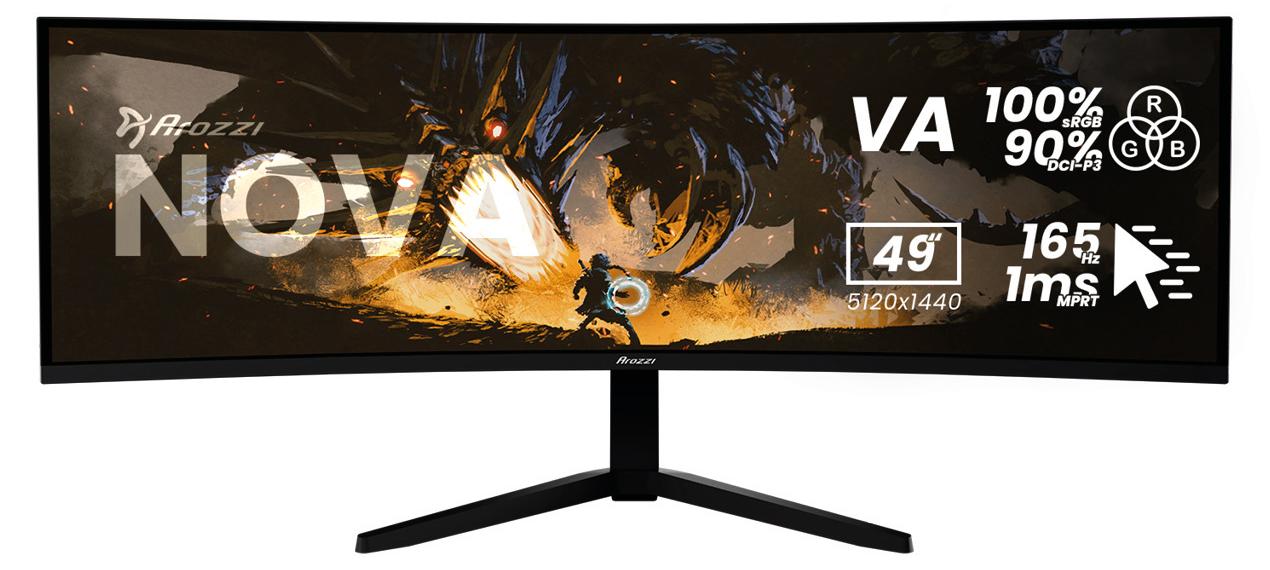 Arozzi Nova 49" v2 Gaming Monitor - Gebogen - DQHD VA - 165Hz - USB-C - Schwarz