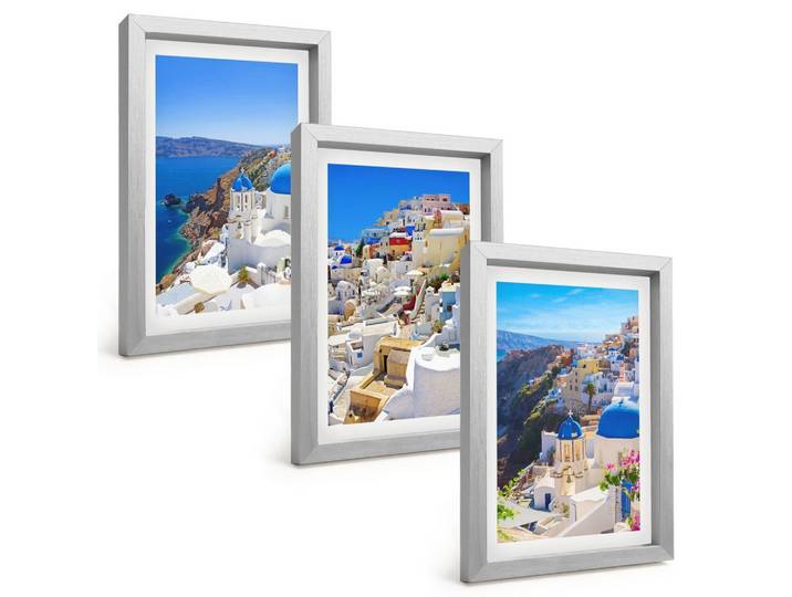 BILDER SET 3er Set - 20x30 cm Silberner Rahmen - Landschaftsarchitektur Oia Santorini