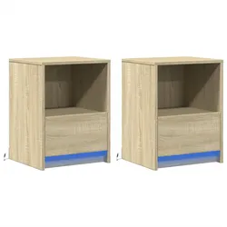 Décoshop26 - Set aus 2 Nachttischen mit Schublade und LED-Beleuchtung aus Holzwerkstoff in Eichenoptik DEC032850