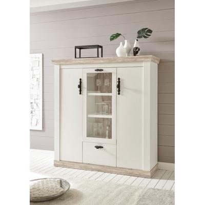 Highboard HOME AFFAIRE "Florenz", weiß (pinie weiß), B:140cm H:146cm T:44cm, Sideboards, Highboard, im romantischen Landhaus-Look, Breite 140 cm